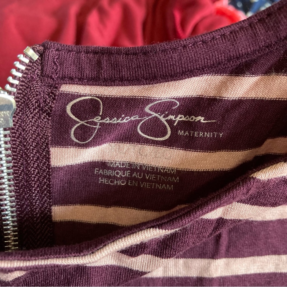 5/$15 NWT Jessica Simpson Pink & Maroon Striped Maternity Tunic Top XL - Picture 2 of 7